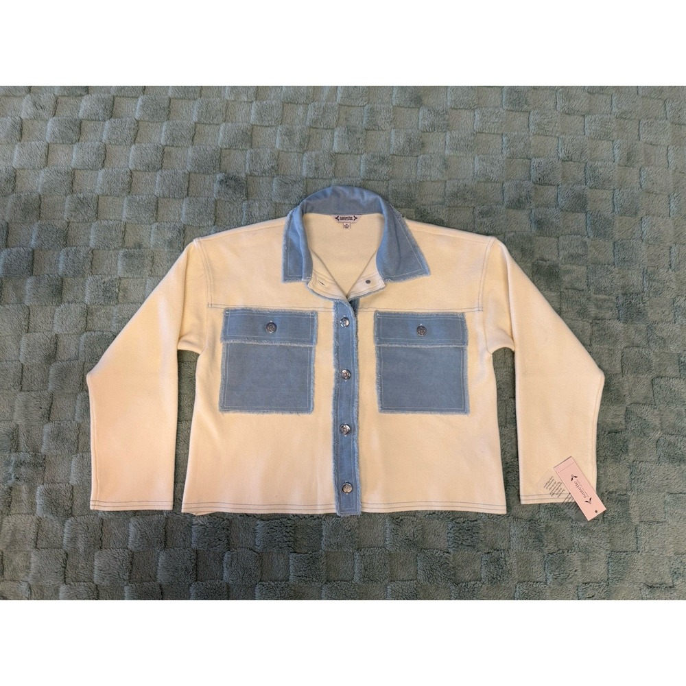 NWT Nanette Lepore Denim Dual Cardigan Jacket Ecru White Blue Womens Size Medium